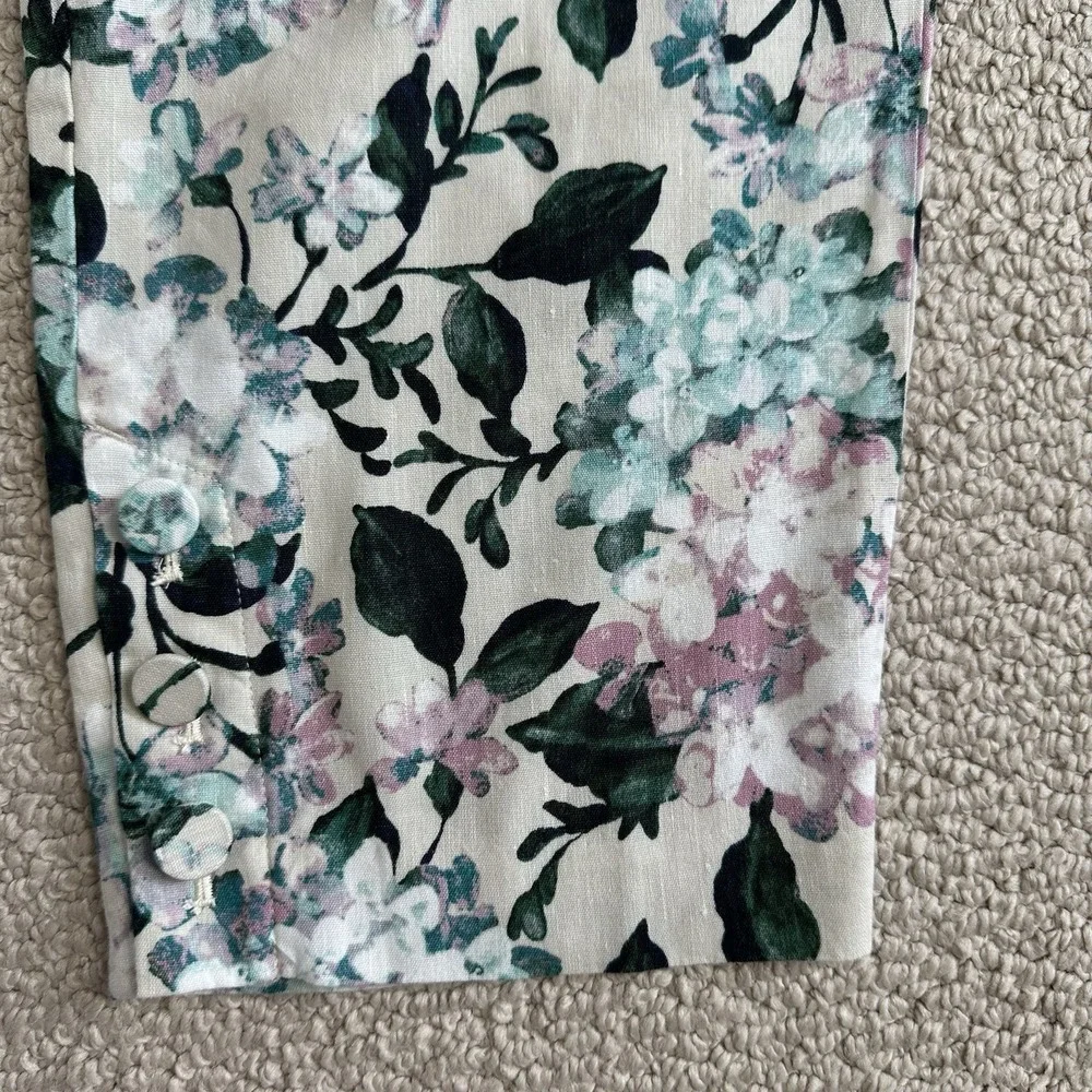 J‎ Jill Cropped Pants Floral Linen Blend Size Large